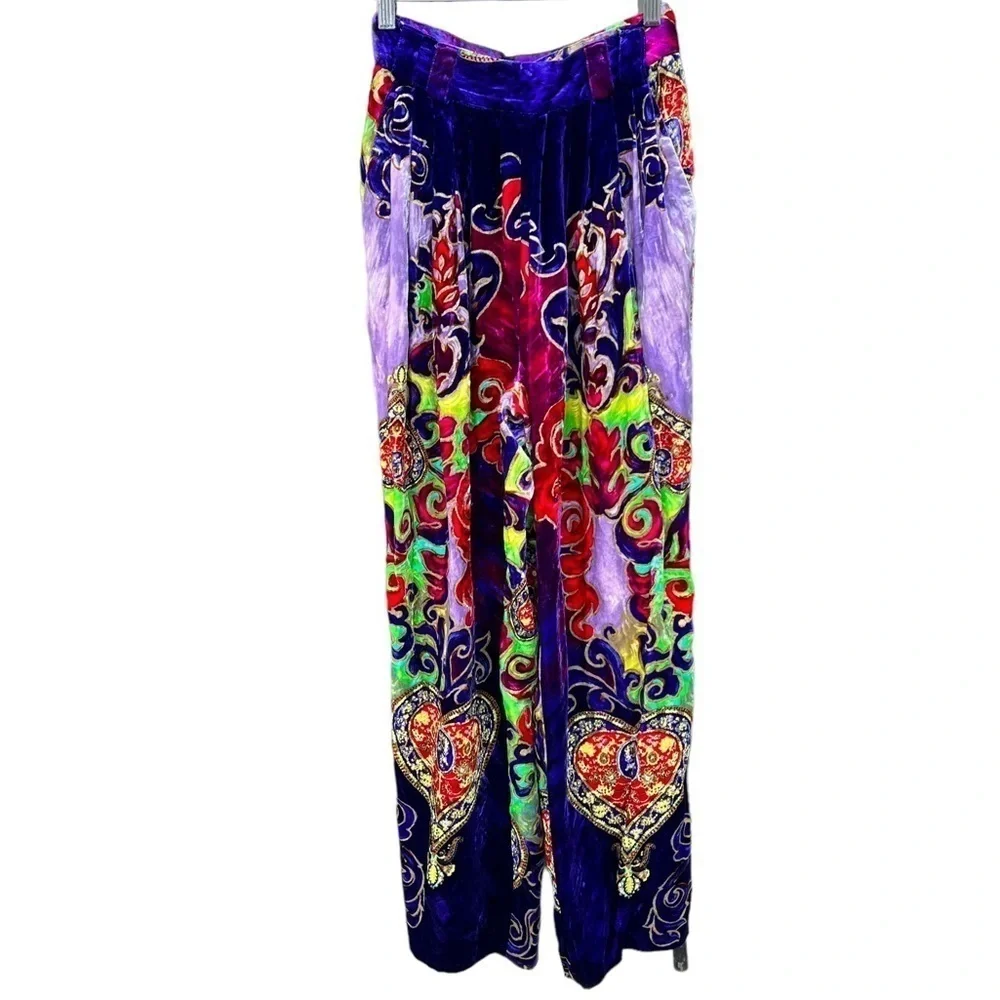 VTG Gianni Versace Jeweled Hearts Silk Velvet Baroque Pleated Pant Vibrant Italy - Picture 4 of 17